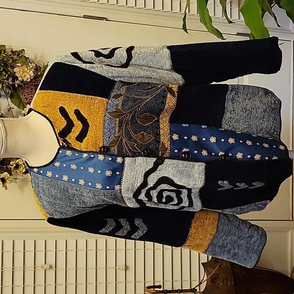 Indigo Moon tapestry patchwork jacket embroidered… - image 1